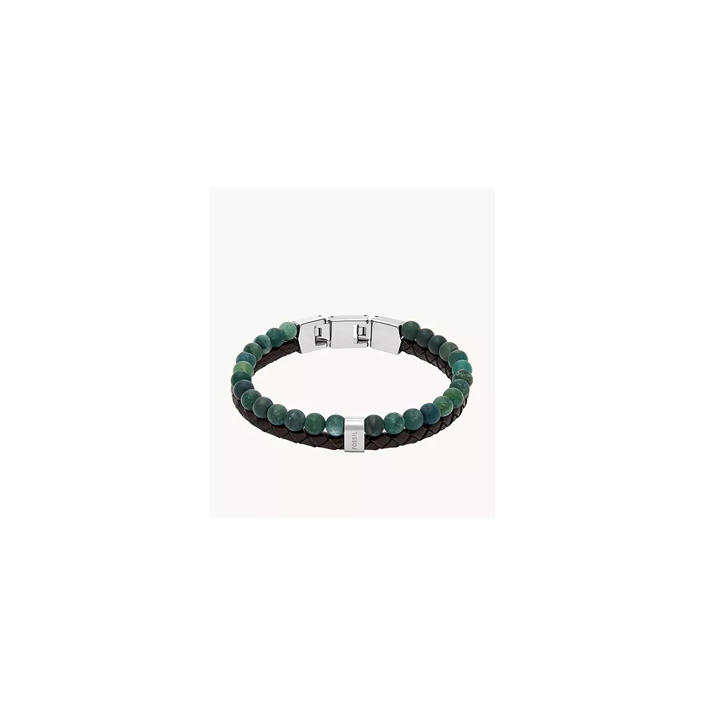 Le Bracelet Homme FOSSIL, multirang en agate mousse et cuir, marron, JF04854040 Le Bracelet Homme FOSSIL, multirang en agate mousse et cuir, marron, JF04854040