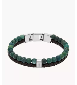 Le Bracelet Homme FOSSIL, multirang en agate mousse et cuir, marron, JF04854040