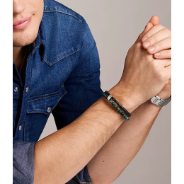 Le Bracelet Homme FOSSIL, multirang en agate mousse et cuir, marron, JF04854040