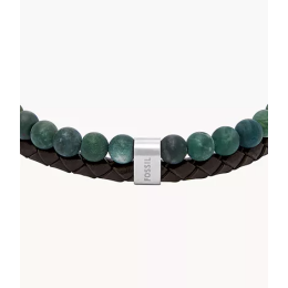 Le Bracelet Homme FOSSIL, multirang en agate mousse et cuir, marron, JF04854040