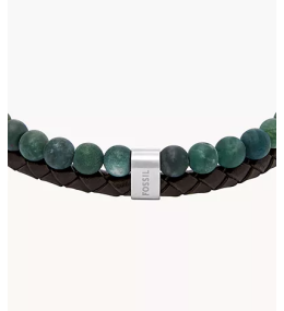 Le Bracelet Homme FOSSIL, multirang en agate mousse et cuir, marron, JF04854040