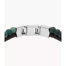 Le Bracelet Homme FOSSIL, multirang en agate mousse et cuir, marron, JF04854040