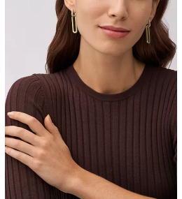 Les Boucles d'oreilles pendantes Femme FOSSIL, Heritage D-Link en acier inoxydable, doré brillant, JF04587710