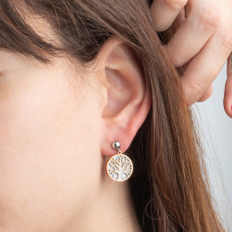 Les Boucles d'oreilles femme, Motif Arbre de vie, Lotus Style, Acier Bicolore, LS2225-4/2