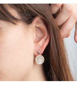 Les Boucles d'oreilles femme, Motif Arbre de vie, Lotus Style, Acier Bicolore, LS2225-4/2