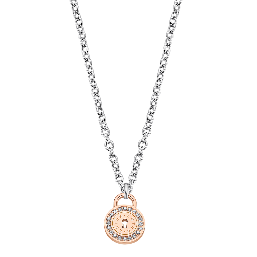 Le Collier femme, Motif Serrure, Lotus Style, Acier bicolore, LS2189-1/3