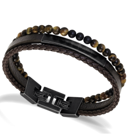 Bracelet YALE Acier vintage et Cuir plat 5mm Marron tressé 3mm Marron, Rochet HB6693