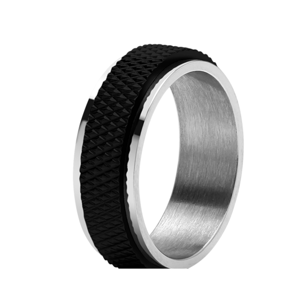 Bague DRIVER acier bicolore PVD noir, 8 mm ROCHET HA14820164 : Taille - 64