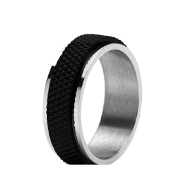 Bague DRIVER acier bicolore PVD noir, 8 mm ROCHET HA14820164 : Taille - 64