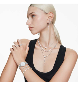 Le Bracelet-jonc Swarovski Constella, Crystal Pearl, Tailles rondes, Blanc, Métal rhodié, 5705618