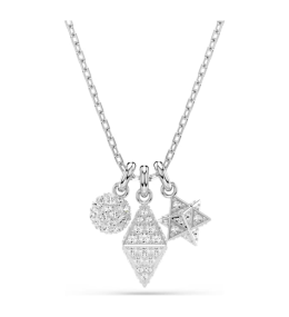 Le Collier pendentif Swarovski, Dextera, Taille ronde, Sphère et cube, Blanc, Métal rhodié, 5700288