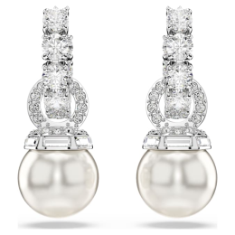 Les Boucles d'oreilles Swarovski, Matrix, Perle de cristal, Taille ronde, Blanches, Métal rhodié, 5691716