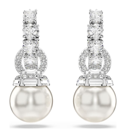 Les Boucles d'oreilles Swarovski, Matrix, Perle de cristal, Taille ronde, Blanches, Métal rhodié, 5691716