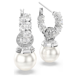 Les Boucles d'oreilles Swarovski, Matrix, Perle de cristal, Taille ronde, Blanches, Métal rhodié, 5691716