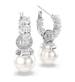 Les Boucles d'oreilles Swarovski, Matrix, Perle de cristal, Taille ronde, Blanches, Métal rhodié, 5691716