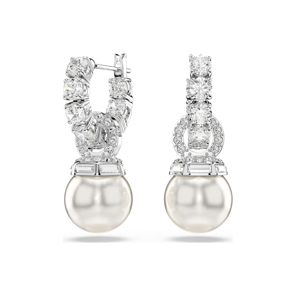 Les Boucles d'oreilles Swarovski, Matrix, Perle de cristal, Taille ronde, Blanches, Métal rhodié, 5691716