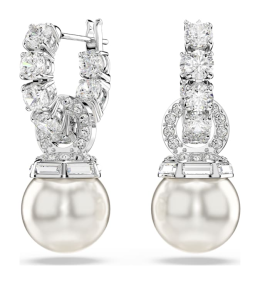 Les Boucles d'oreilles Swarovski, Matrix, Perle de cristal, Taille ronde, Blanches, Métal rhodié, 5691716