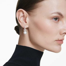 Les Boucles d'oreilles Swarovski, Matrix, Perle de cristal, Taille ronde, Blanches, Métal rhodié, 5691716