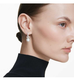 Les Boucles d'oreilles Swarovski, Matrix, Perle de cristal, Taille ronde, Blanches, Métal rhodié, 5691716