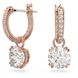 Les Boucles d'oreilles pendantes, Swarovski, Constella Coupe ronde, Blanches, Placage de ton or rose, 5639975