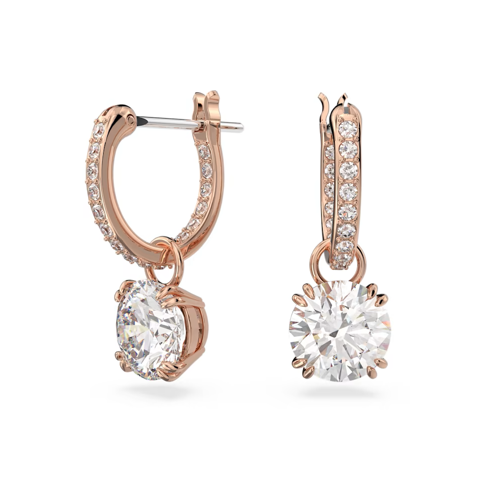 Les Boucles d'oreilles pendantes, Swarovski, Constella Coupe ronde, Blanches, Placage de ton or rose, 5639975