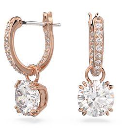 Les Boucles d'oreilles pendantes, Swarovski, Constella Coupe ronde, Blanches, Placage de ton or rose, 5639975