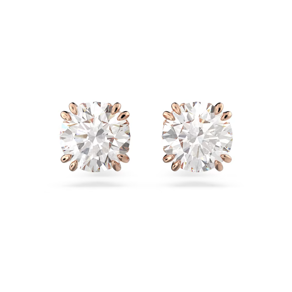 Les Boucles d'oreilles Constella, Swarovski,  Coupe ronde, Blanches, Placage de ton or rosé, 5638801