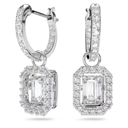 Les Boucles d'oreilles pendantes, Millenia, Swarovski, Taille octogonale, Blanches, Métal rhodié, 5638495