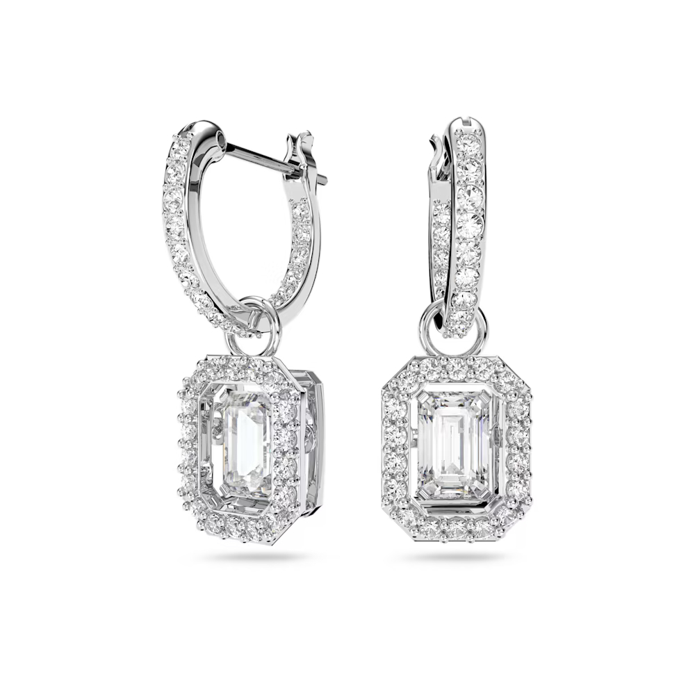 Les Boucles d'oreilles pendantes, Millenia, Swarovski, Taille octogonale, Blanches, Métal rhodié, 5638495