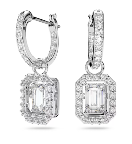 Les Boucles d'oreilles pendantes, Millenia, Swarovski, Taille octogonale, Blanches, Métal rhodié, 5638495