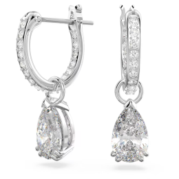 Les Boucles d'oreilles créoles, Millenia, Swarovski, Taille poire, Blanches, Métal rhodié, 5636716