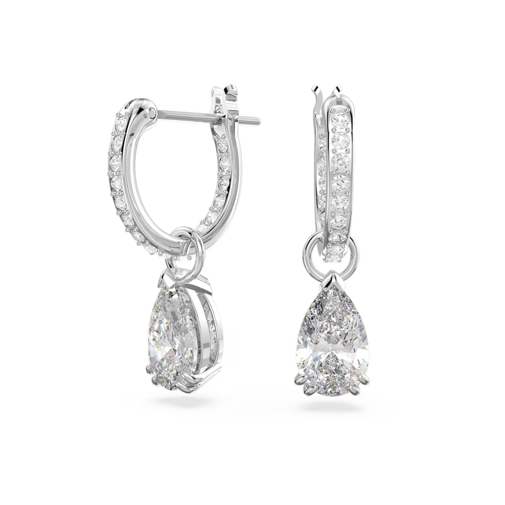Les Boucles d'oreilles créoles, Millenia, Swarovski, Taille poire, Blanches, Métal rhodié, 5636716