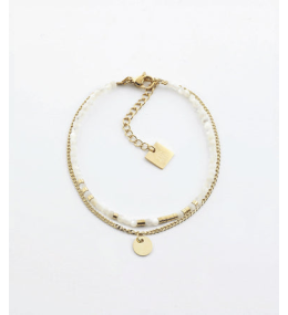 Le Bracelet Apache en acier PVD jaune et nacre, ZAG bijoux, SBS8439-01SEL