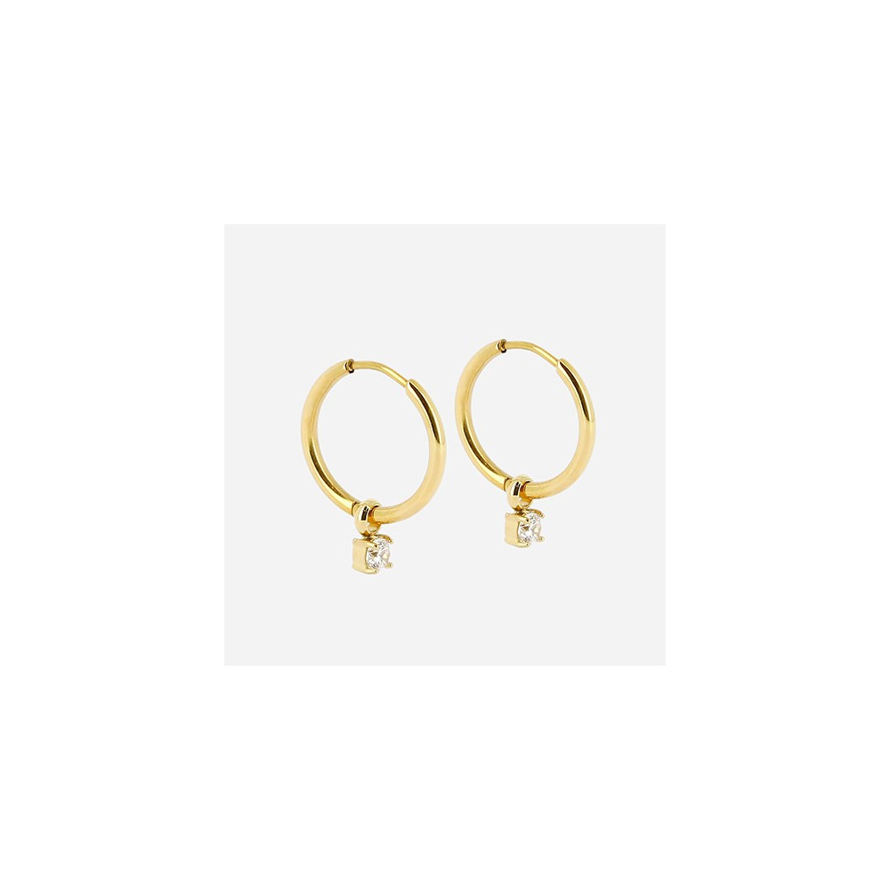 Les Boucles d'oreilles Shinny en acier PVD jaune et oxydes de zirconium, ZAG bijoux, SEC18387-01WHT