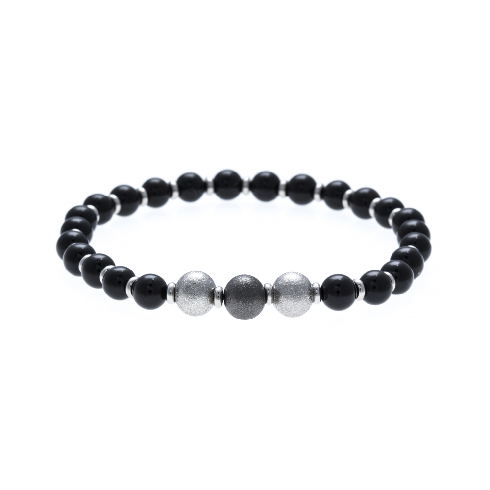 Le Bracelet pierres naturelles onyx avec boules acier