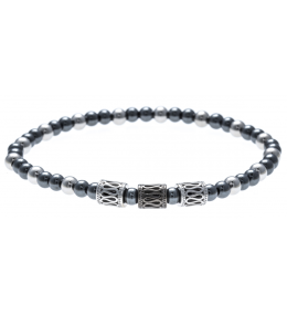 Le Bracelet pierres naturelles hématite noire avec inserts acier