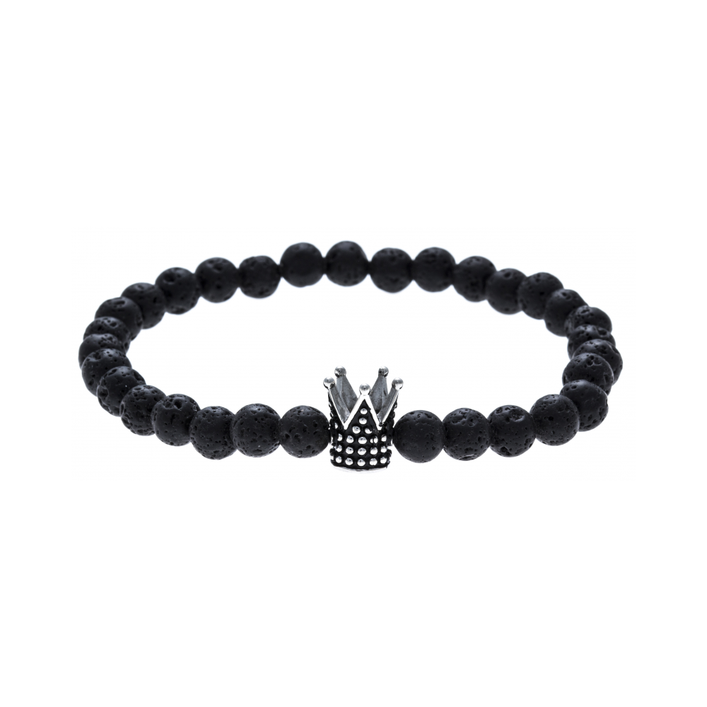 Le Bracelet pierres naturelles pierre de lave avec motif couronne