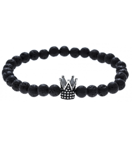 Le Bracelet pierres naturelles pierre de lave avec motif couronne