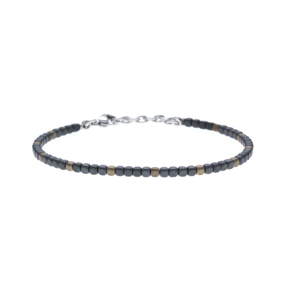 Le Bracelet pierres naturelles hématite noire et dorée