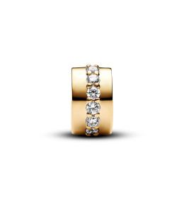 Le Charm clip Pandora moments, Rangée Scintillante Incolore en métal doré or jaune 585/1000, 761972C01