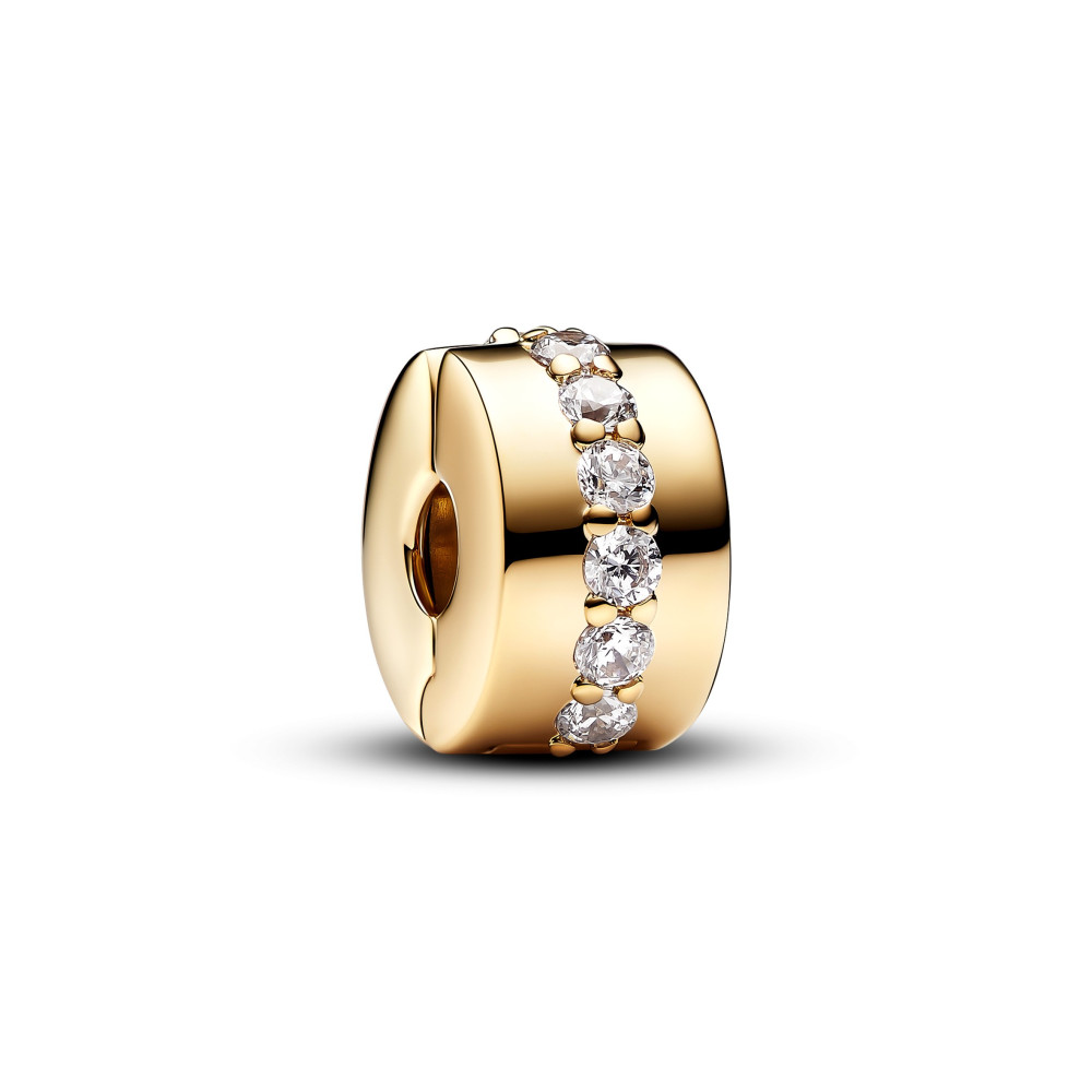 Le Charm clip Pandora moments, Rangée Scintillante Incolore en métal doré or jaune 585/1000, 761972C01