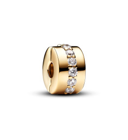 Le Charm clip Pandora moments, Rangée Scintillante Incolore en métal doré or jaune 585/1000, 761972C01