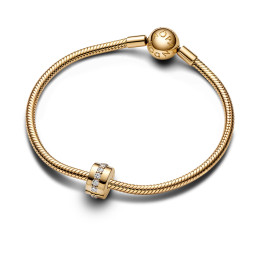 Le Charm clip Pandora moments, Rangée Scintillante Incolore en métal doré or jaune 585/1000, 761972C01