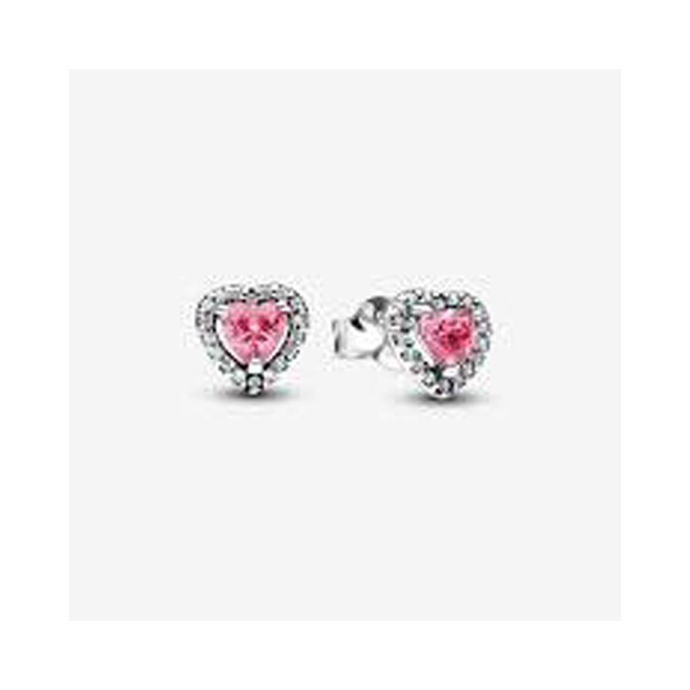 Boucles d'oreilles Pandora, coeur surélevé rose en argent 925/1000, 298427C02