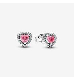 Boucles d'oreilles Pandora, coeur surélevé rose en argent 925/1000, 298427C02