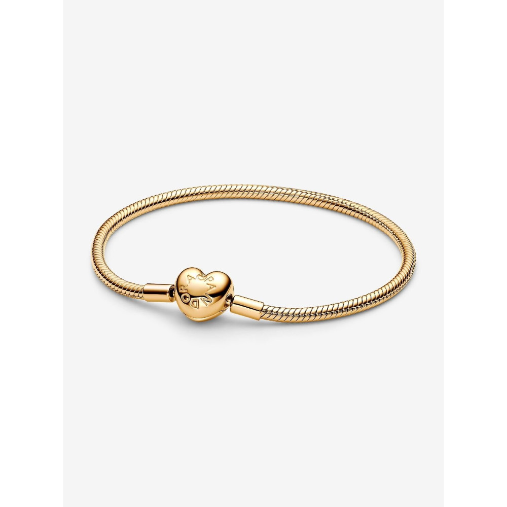 Bracelet Pandora Moments, mailles serpent, fermoir coeur en métal doré or jaune 585/1000, 563050C00