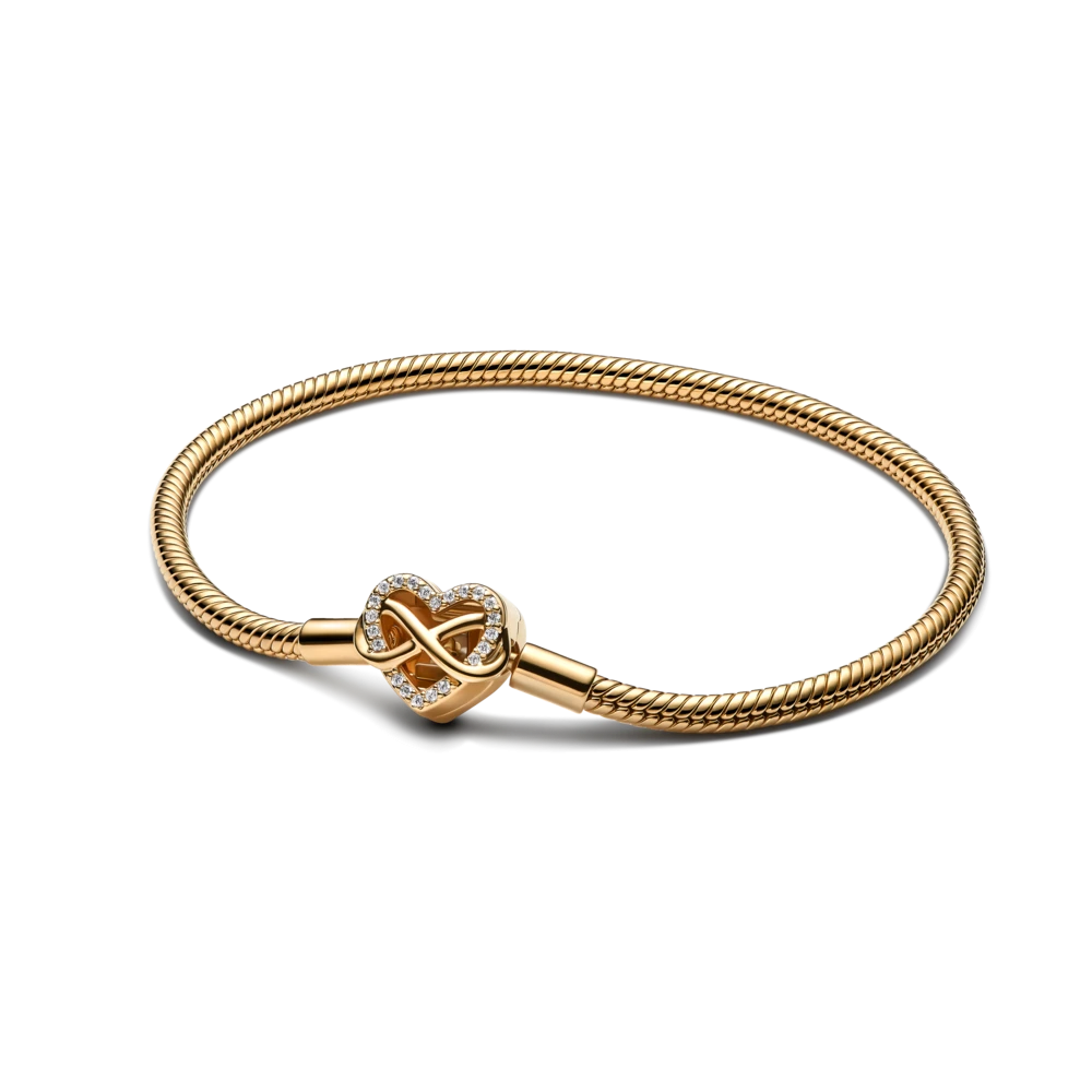 Bracelet Pandora Moments, mailles serpent, fermoir coeur de l'infini scintillant en métal doré or jaune 585/1000, 563758C01