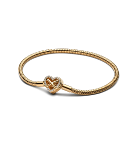 Bracelet Pandora Moments, mailles serpent, fermoir coeur de l'infini scintillant en métal doré or jaune 585/1000, 563758C01