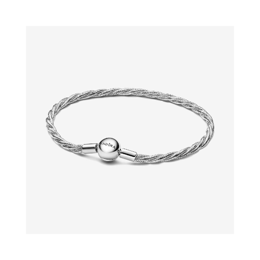 Bracelet Pandora Moments, mailles serpent torsadée, fermoir rond en argent 925/1000, 593757C00