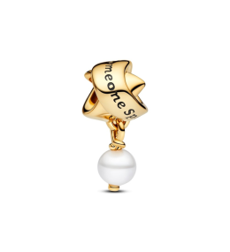Charm Pandora Moments, ruban et perle de culture d'eau douce en métal doré or jaune 585/1000, 763784C01